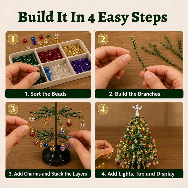 DIY Halloween Christmas Beaded Tree Kit, Handmade Festive Crystal Bead Ornament Set for Home Xmas Tree Decoration