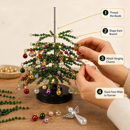 DIY Halloween Christmas Beaded Tree Kit, Handmade Festive Crystal Bead Ornament Set for Home Xmas Tree Decoration
