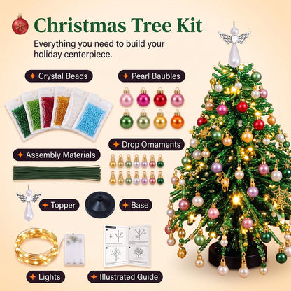 DIY Halloween Christmas Beaded Tree Kit, Handmade Festive Crystal Bead Ornament Set for Home Xmas Tree Decoration