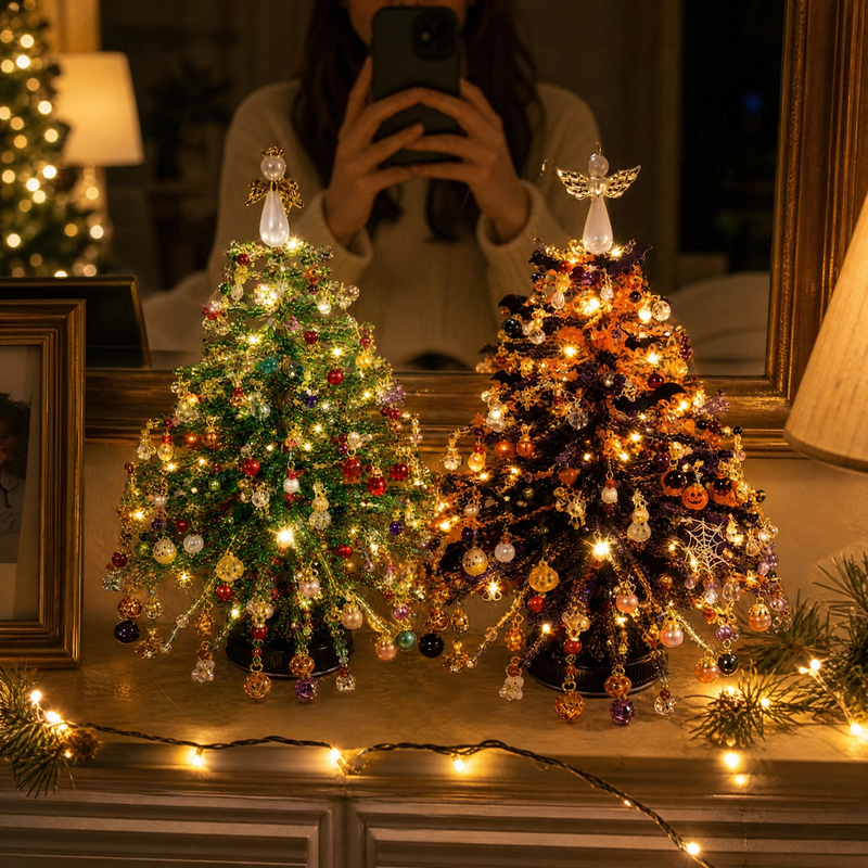 DIY Halloween Christmas Beaded Tree Kit, Handmade Festive Crystal Bead Ornament Set for Home Xmas Tree Decoration