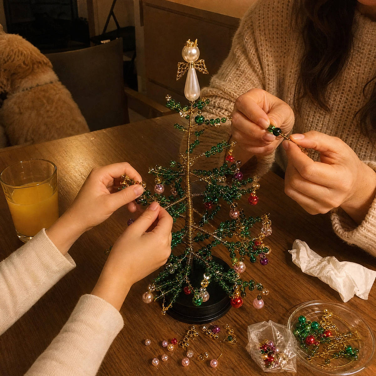 DIY Halloween Christmas Beaded Tree Kit, Handmade Festive Crystal Bead Ornament Set for Home Xmas Tree Decoration
