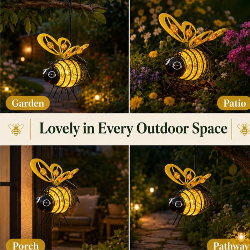 🐝 Hanging Solar Bee Light – Warm Amber Garden Glow