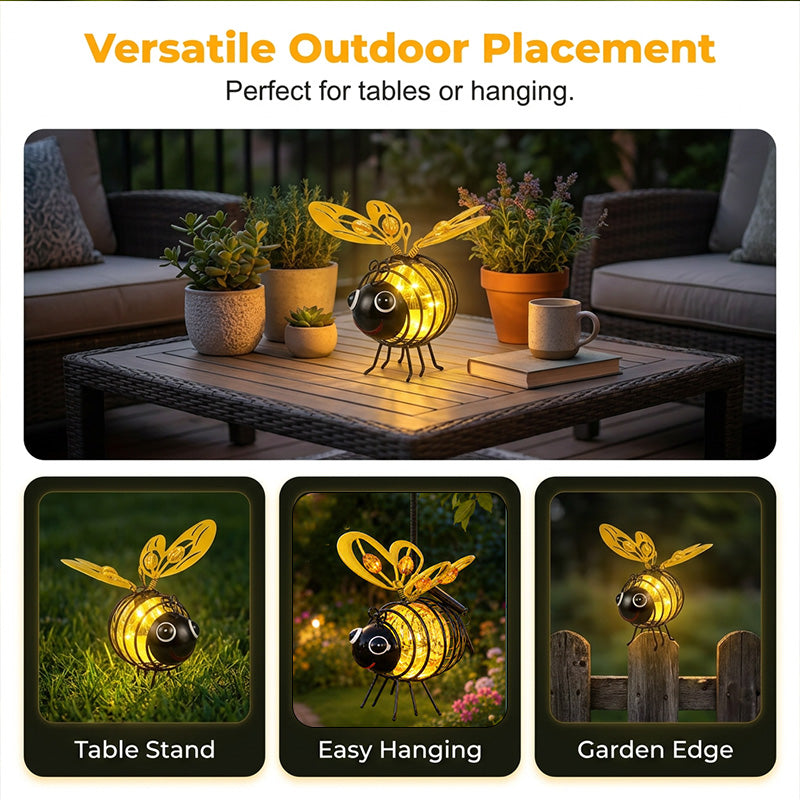 🐝 Hanging Solar Bee Light – Warm Amber Garden Glow