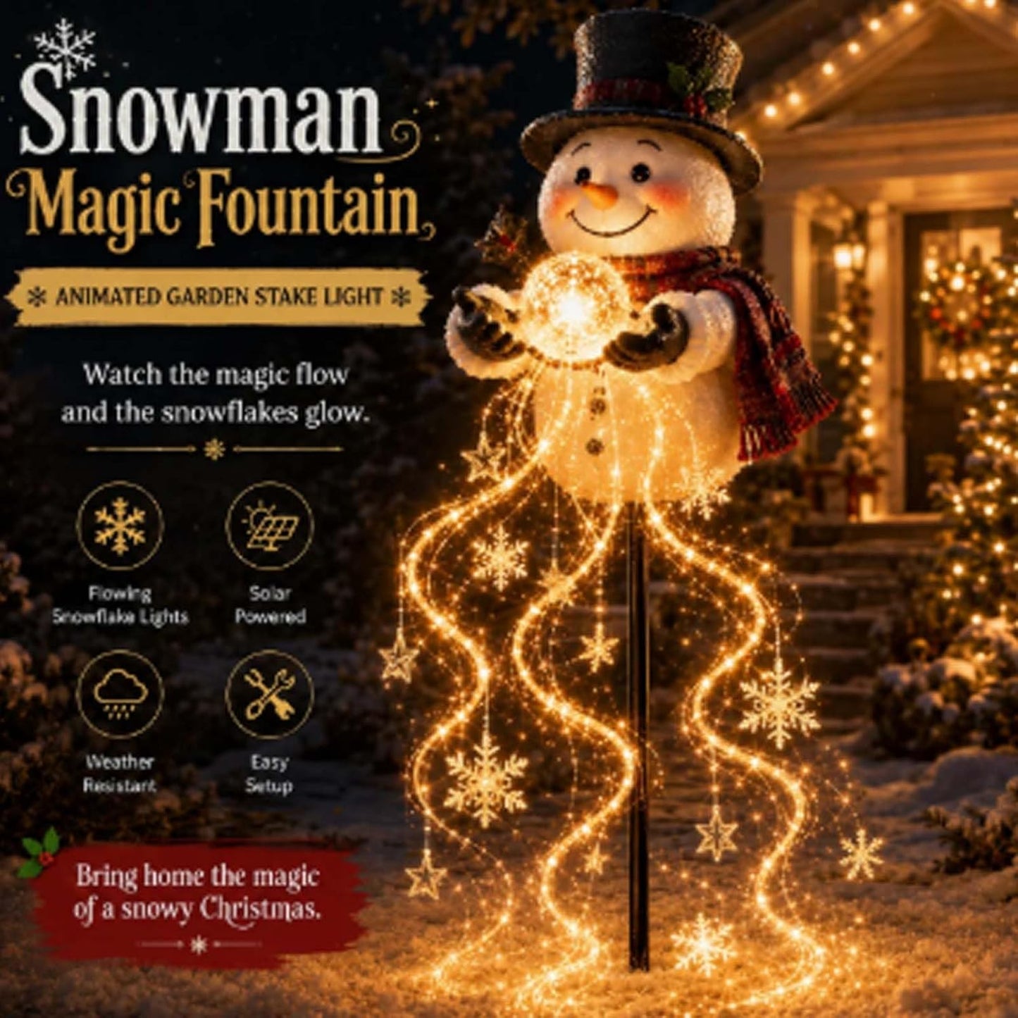 ⛄Snowman Magic Fountain - Flowing Snowflake LED Christmas Garden Light