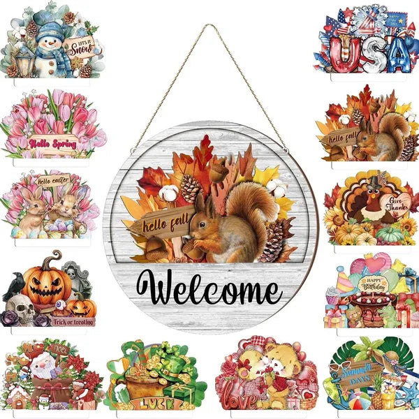 12 Pcs&16 Pcs Interchangeable Welcome Sign for Front Door