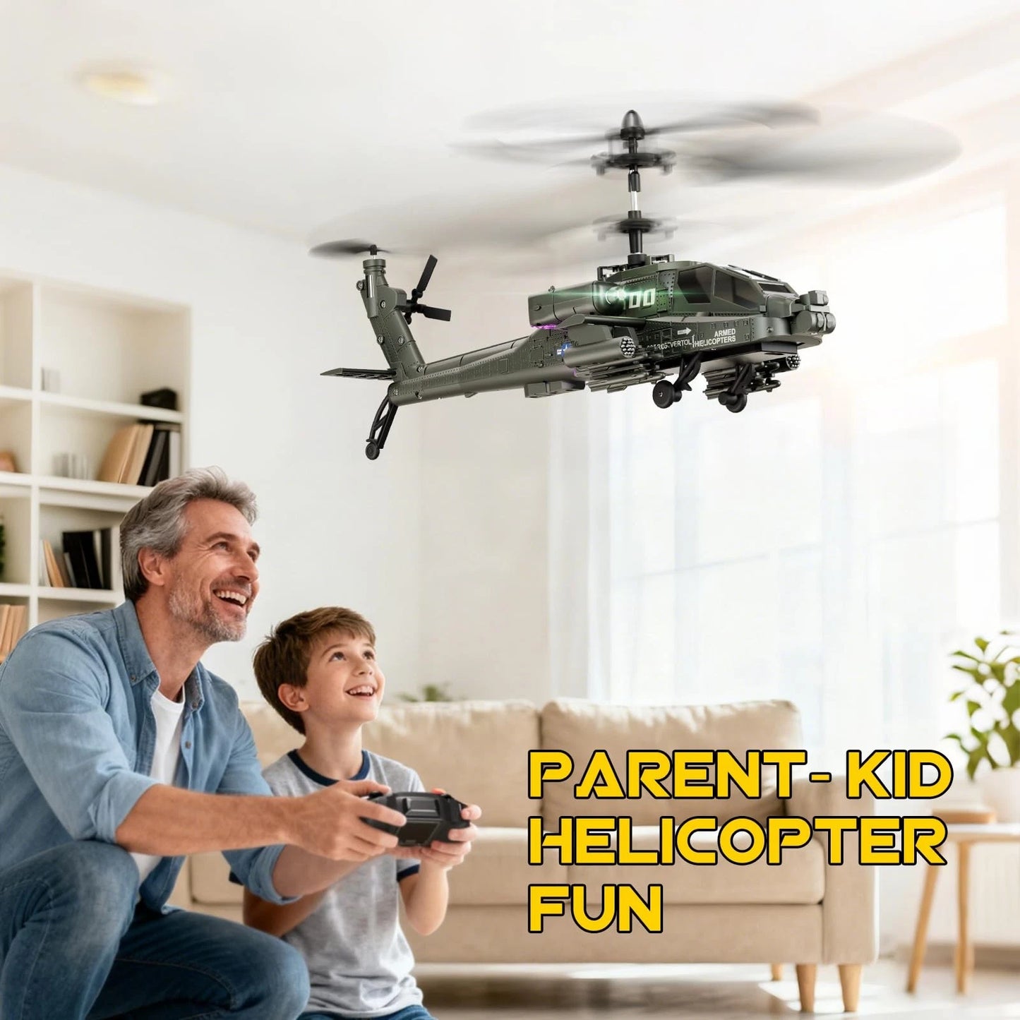 Remote Control Helicopter 2.4GHz Apache Military Army Helicopter Toys