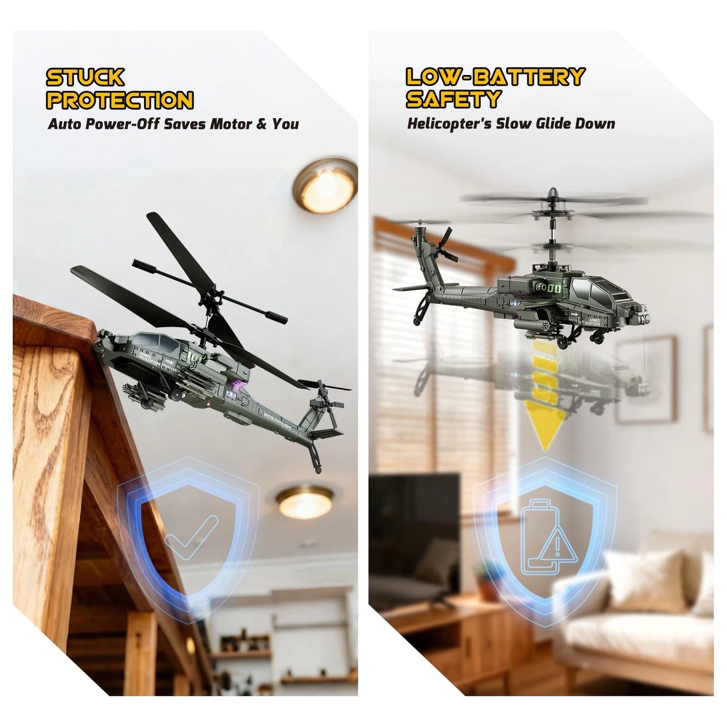 Remote Control Helicopter 2.4GHz Apache Military Army Helicopter Toys
