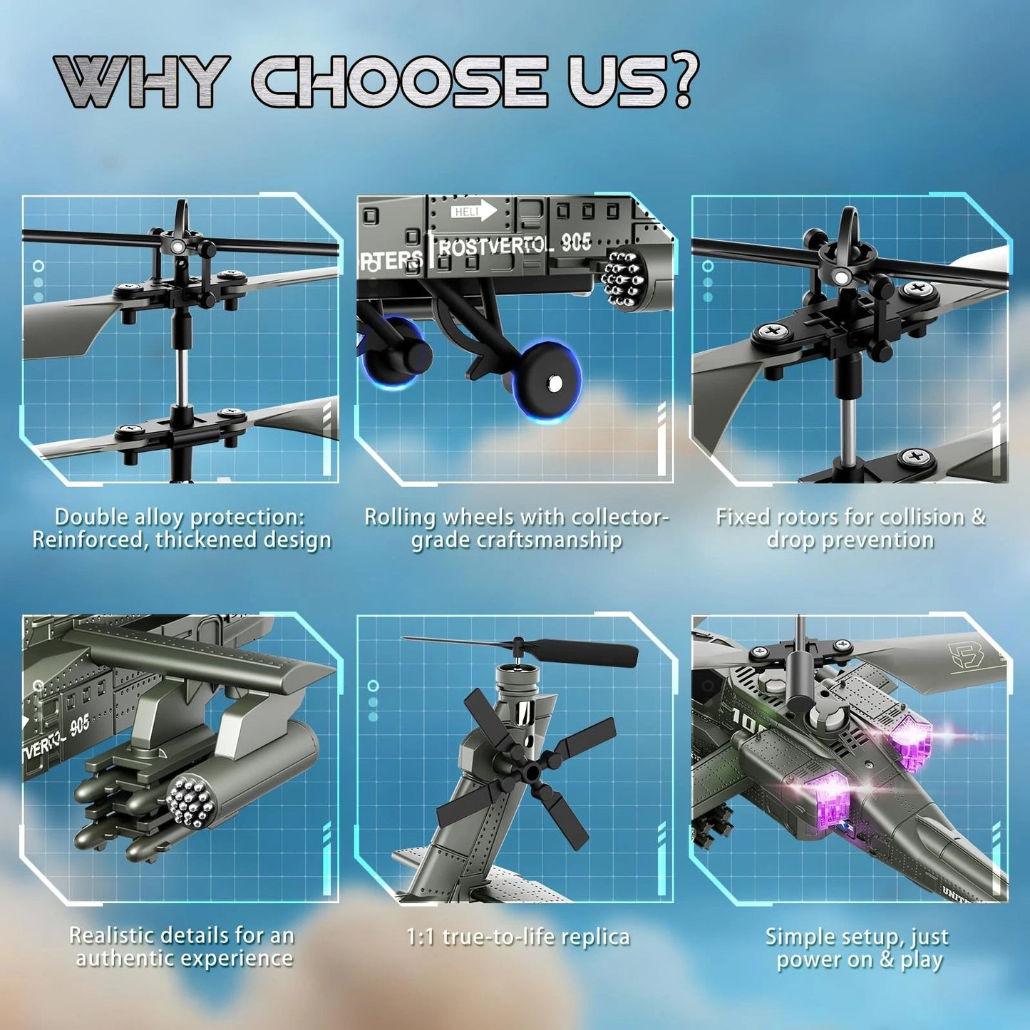 Remote Control Helicopter 2.4GHz Apache Military Army Helicopter Toys