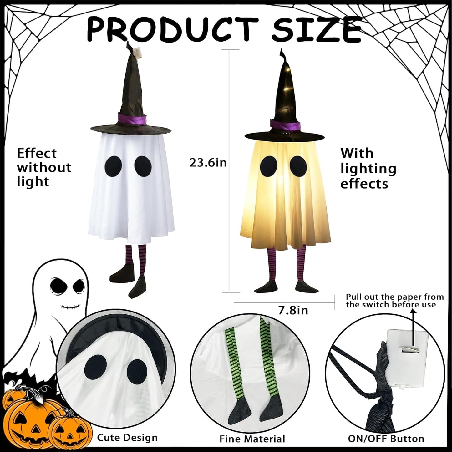 👻 Halloween Hanging Ghosts with Witch Hat Lights