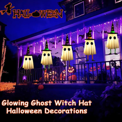 👻 Halloween Hanging Ghosts with Witch Hat Lights