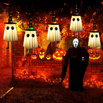 👻 Halloween Hanging Ghosts with Witch Hat Lights