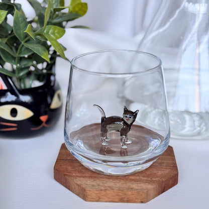 Handmade Murano Glass Cat Wine Glass | 3D Figurine, Stemless