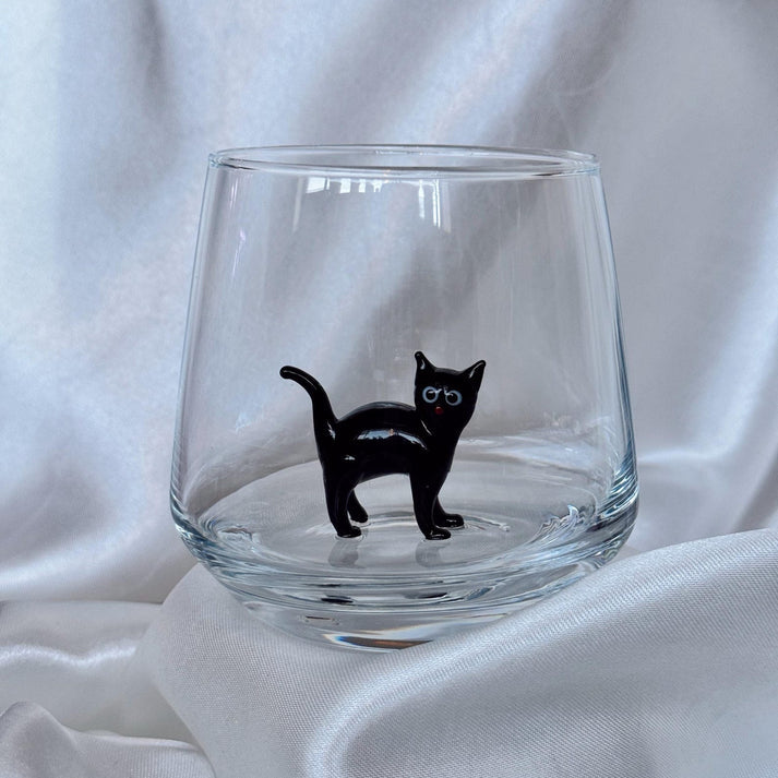 Handmade Murano Glass Cat Wine Glass | 3D Figurine, Stemless