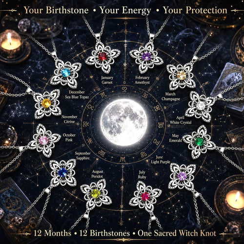 Mystical Birthstone Witches Knot Necklace – Natural Crystal 🔮💞Protect Your Loved Ones