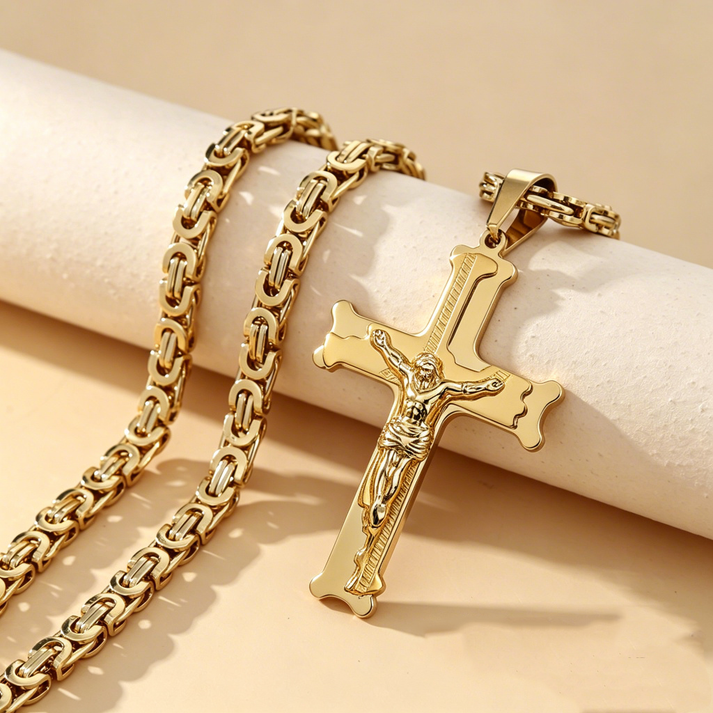 Stainless Steel Crucifix Shaped Jesus Pendant Necklace 