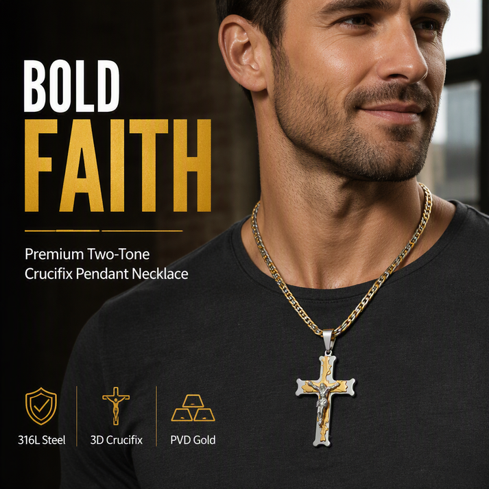 Stainless Steel Crucifix Shaped Jesus Pendant Necklace 
