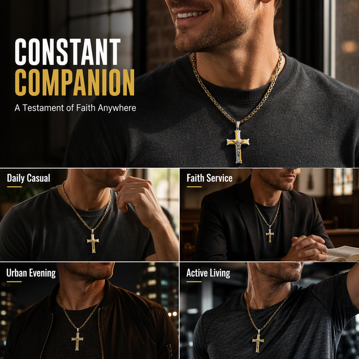 Stainless Steel Crucifix Shaped Jesus Pendant Necklace 