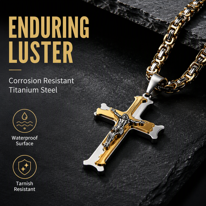 Stainless Steel Crucifix Shaped Jesus Pendant Necklace 