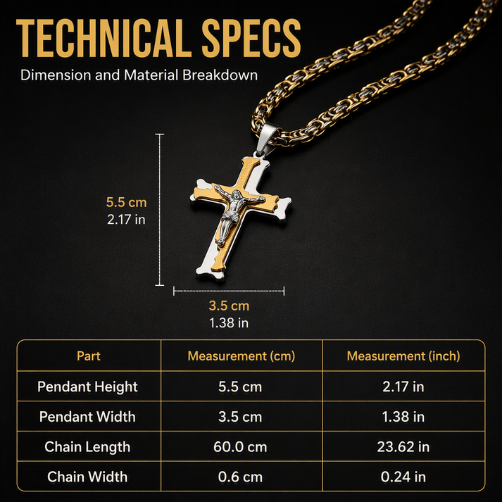 Stainless Steel Crucifix Shaped Jesus Pendant Necklace 
