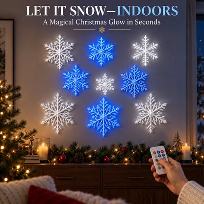 ❄️ LED Snowflake Wall Lights | 3D Christmas Snowflake Décor with Blue & White Glow, Remote Control