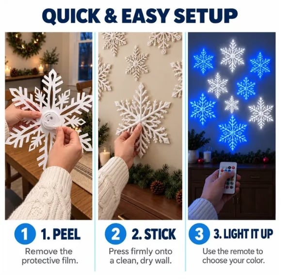 ❄️ LED Snowflake Wall Lights | 3D Christmas Snowflake Décor with Blue & White Glow, Remote Control