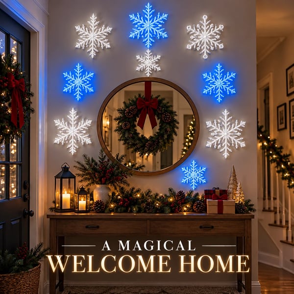 ❄️ LED Snowflake Wall Lights | 3D Christmas Snowflake Décor with Blue & White Glow, Remote Control