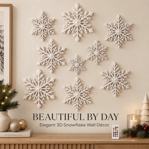 ❄️ LED Snowflake Wall Lights | 3D Christmas Snowflake Décor with Blue & White Glow, Remote Control