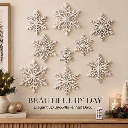 ❄️ LED Snowflake Wall Lights | 3D Christmas Snowflake Décor with Blue & White Glow, Remote Control