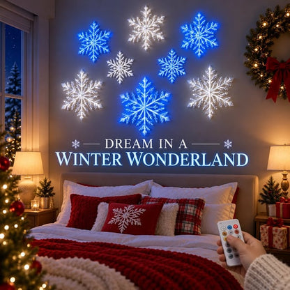 ❄️ LED Snowflake Wall Lights | 3D Christmas Snowflake Décor with Blue & White Glow, Remote Control