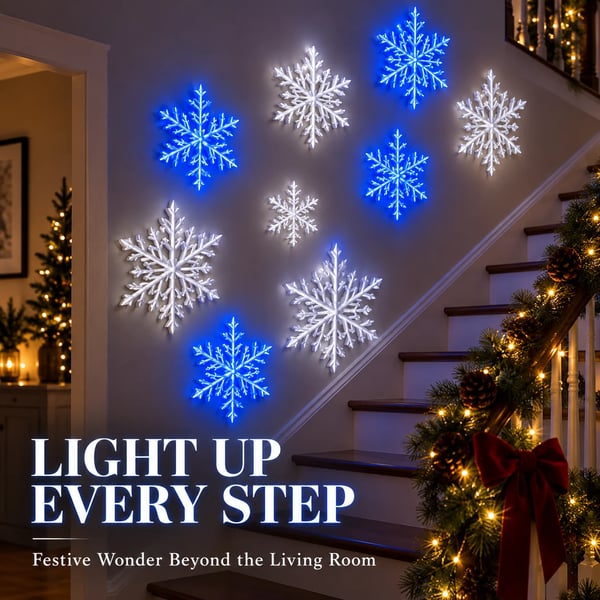 ❄️ LED Snowflake Wall Lights | 3D Christmas Snowflake Décor with Blue & White Glow, Remote Control