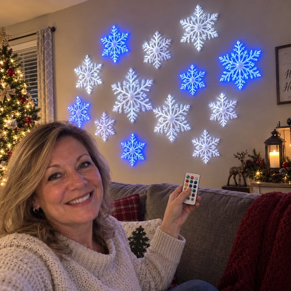 ❄️ LED Snowflake Wall Lights | 3D Christmas Snowflake Décor with Blue & White Glow, Remote Control