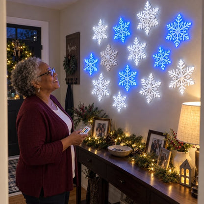 ❄️ LED Snowflake Wall Lights | 3D Christmas Snowflake Décor with Blue & White Glow, Remote Control