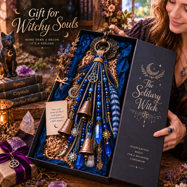 🌙 Witchy Door Charm | Celestial Hanging Décor with Moons, Crystals, Beads, Feathers & Vintage Bells for Doors