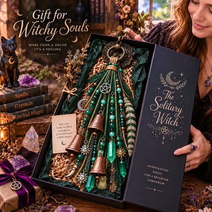 🌙 Witchy Door Charm | Celestial Hanging Décor with Moons, Crystals, Beads, Feathers & Vintage Bells for Doors