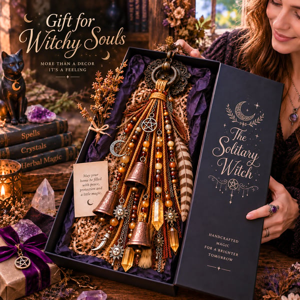 🌙 Witchy Door Charm | Celestial Hanging Décor with Moons, Crystals, Beads, Feathers & Vintage Bells for Doors