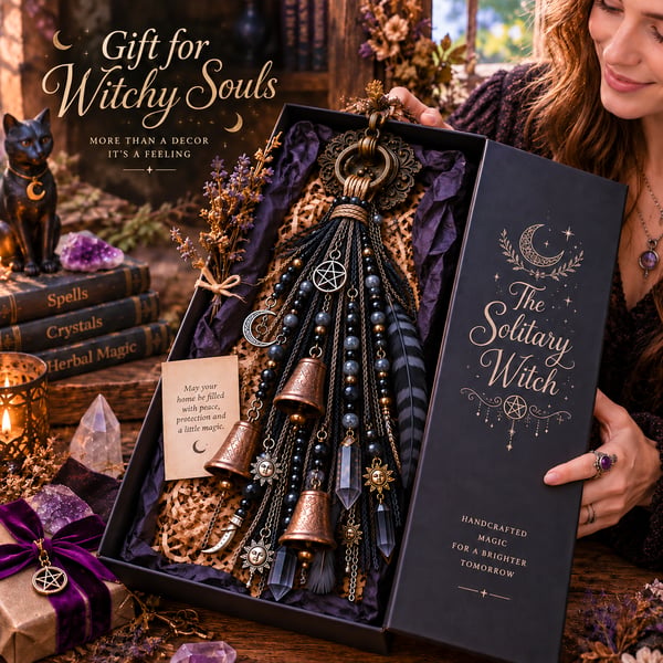 🌙 Witchy Door Charm | Celestial Hanging Décor with Moons, Crystals, Beads, Feathers & Vintage Bells for Doors