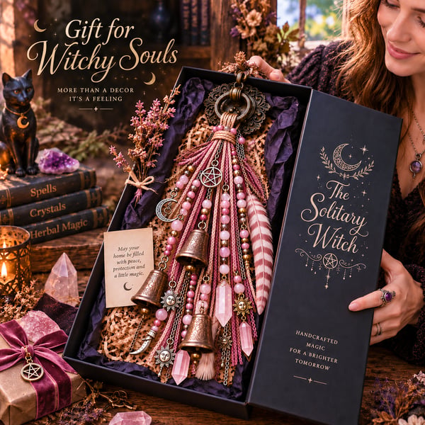 🌙 Witchy Door Charm | Celestial Hanging Décor with Moons, Crystals, Beads, Feathers & Vintage Bells for Doors