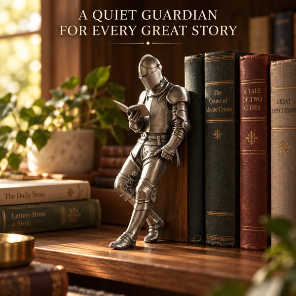 ⚔️ Reading Knight Bookshelf Statue | Medieval Fantasy Bookend Decor