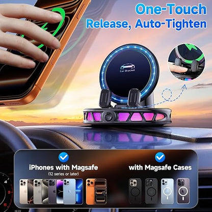 360° Rotating Wireless Charging Car Phone Mount with RGB Light