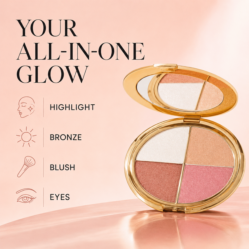 💄All‑In‑One Glow Makeup Palette: Eyeshadow, Blush, Highlighter, Contour Compact