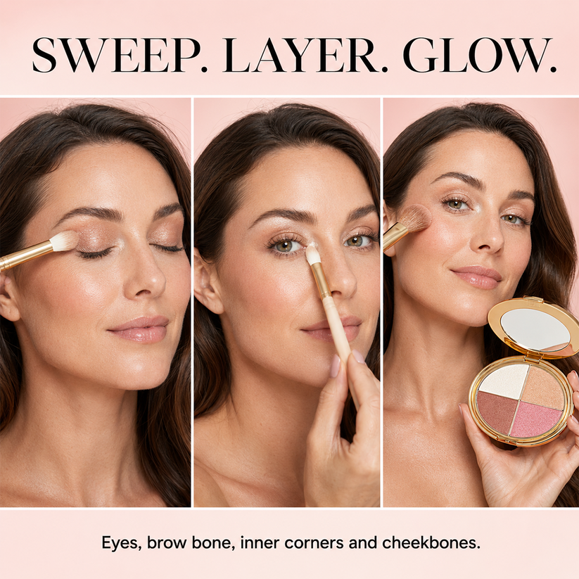 💄All‑In‑One Glow Makeup Palette: Eyeshadow, Blush, Highlighter, Contour Compact