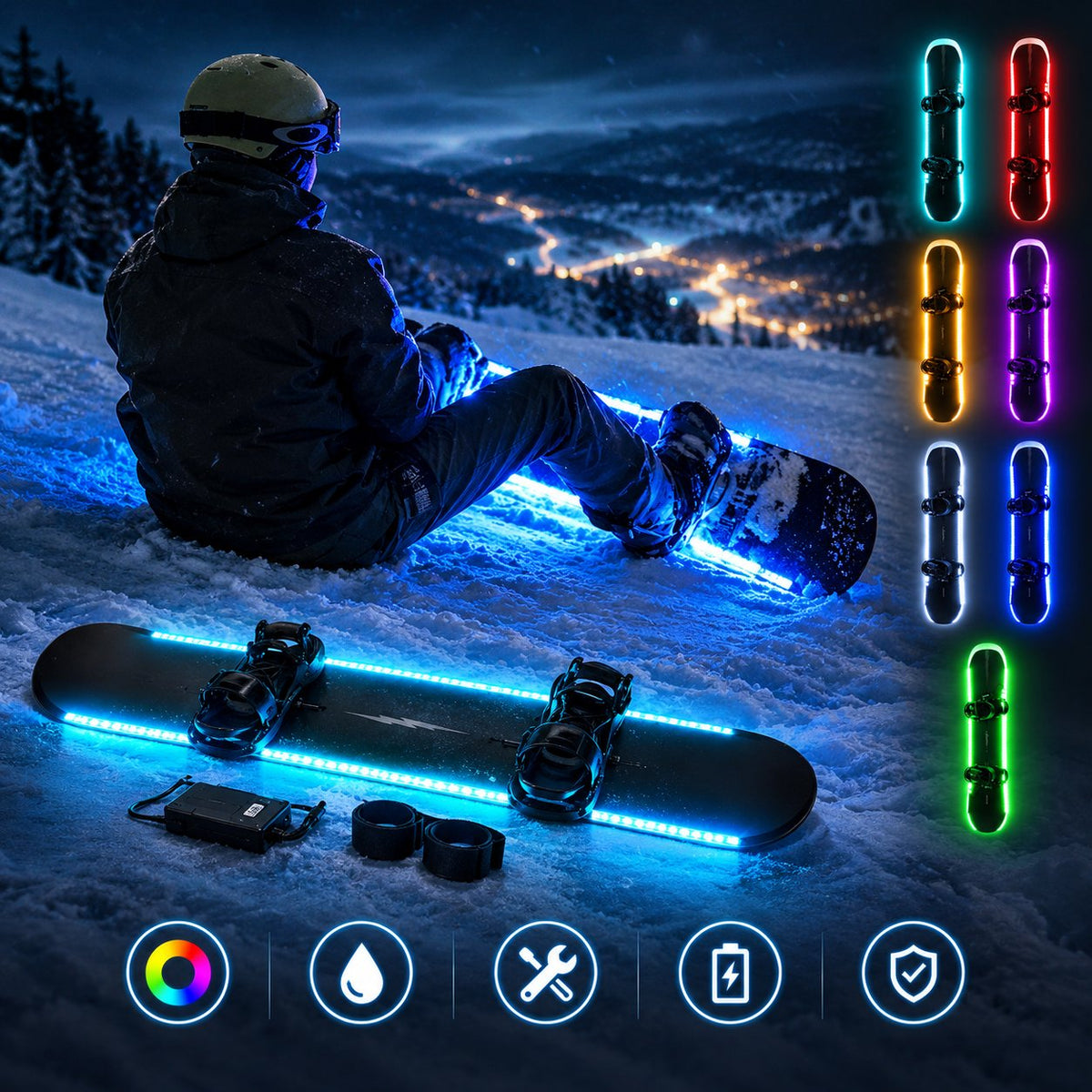 🏂 LED Snowboard Edge Light Kit – 7-Color Night Riding System