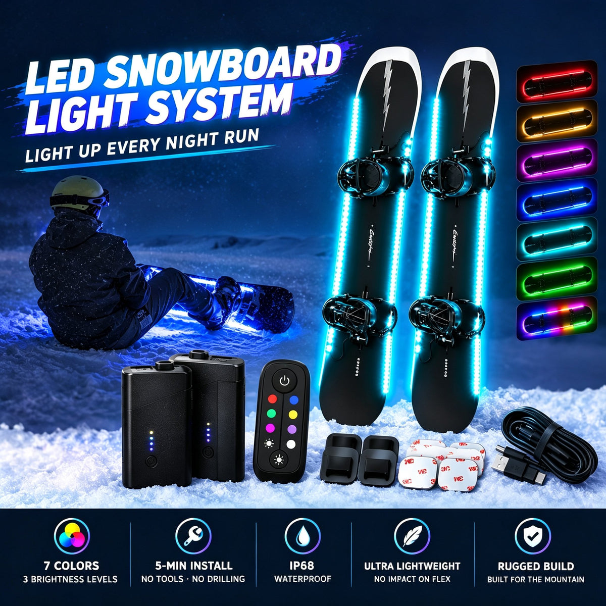 🏂 LED Snowboard Edge Light Kit – 7-Color Night Riding System