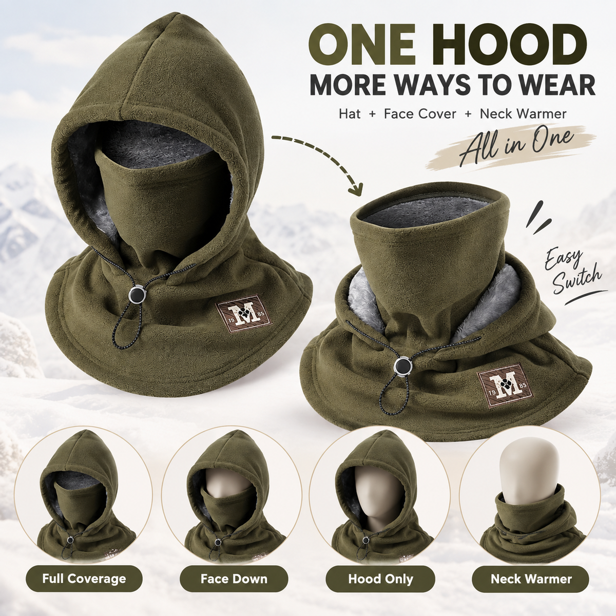 🧣❄️ 3-in-1 Winter Fleece Balaclava Hood - Warm Face, Ear & Neck Cover