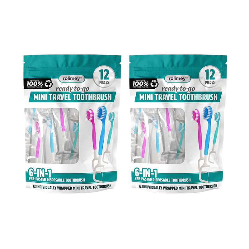 dht™⭐ 6-in-1 Ready-to-Go Mini Travel Toothbrush with Floss & Toothpick, No Rinsing Needed, Individually Wrapped & TSA Friendly