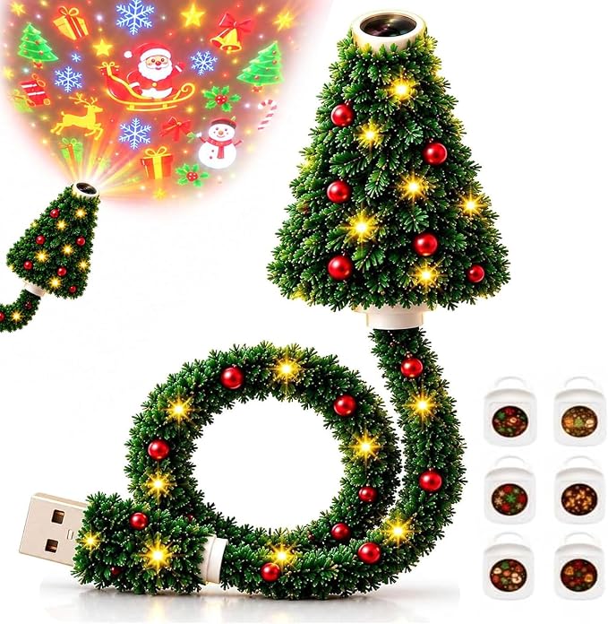 Christmas Tree Shape Projector Light, Dual Holiday Halloween & Christmas Pattern Projection Lamp for Home Party Decor