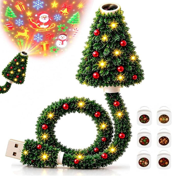 Christmas Tree Shape Projector Light, Dual Holiday Halloween & Christmas Pattern Projection Lamp for Home Party Decor