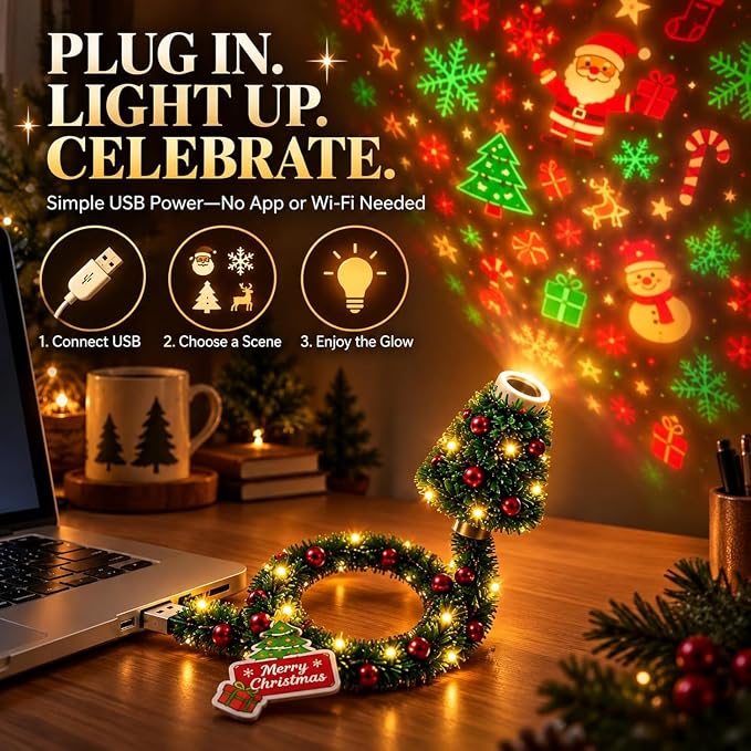 Christmas Tree Shape Projector Light, Dual Holiday Halloween & Christmas Pattern Projection Lamp for Home Party Decor