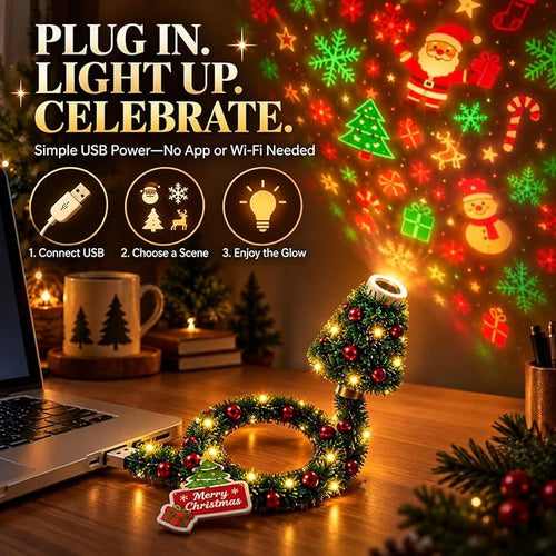 Christmas Tree Shape Projector Light, Dual Holiday Halloween & Christmas Pattern Projection Lamp for Home Party Decor