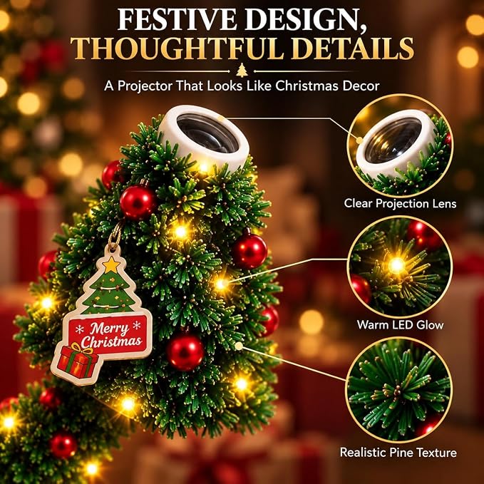 Christmas Tree Shape Projector Light, Dual Holiday Halloween & Christmas Pattern Projection Lamp for Home Party Decor